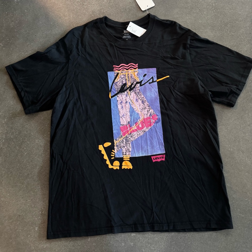 Levi's Black Tee with Purple, Pink & Yellow Graphic